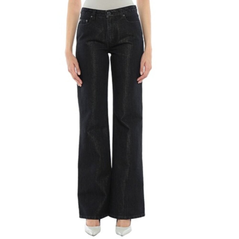 Alberta Ferretti Black Wide Leg Jeans Size 44 New